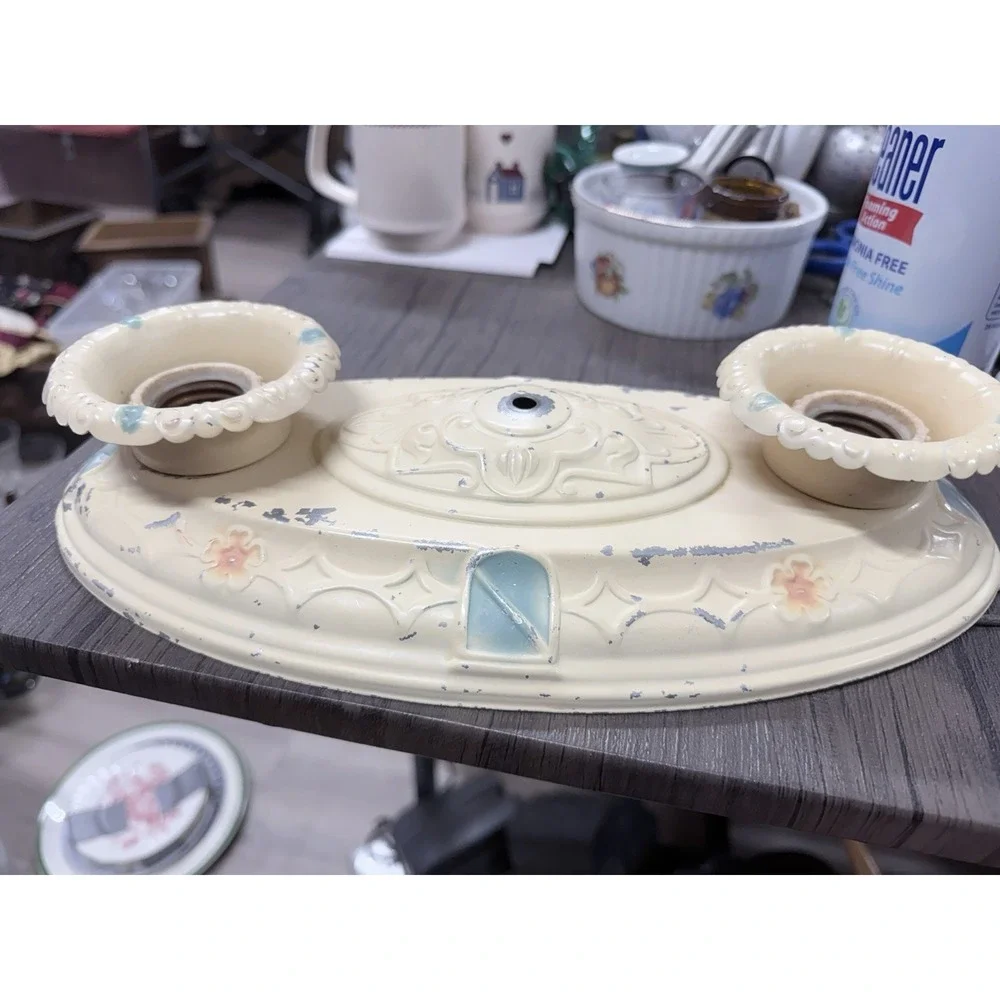 Vintage Metal Ceiling Light with Hand Painted Flowers  12inx6in